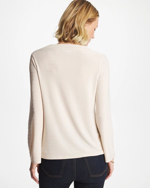 Textured Long Sleeve Cowlneck Tee - image 3